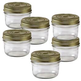 Le Parfait - Familia Wiss Terrine - 200ml Wide Mouth French Glass Mason Jar w/ 2-Piece Gold Lid, 7oz/Half Pint (Pack of 6)