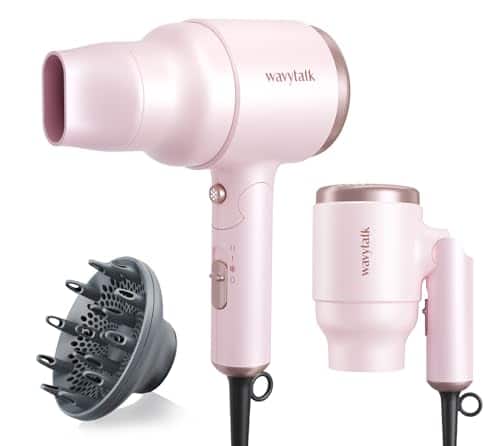 DORLUKFU - Wavytalk Blow Dryer with Diffuser, Mini Hair Dryer with Folding Handle, 1600W Quiet Lightweight Hairdryer with Diffuser