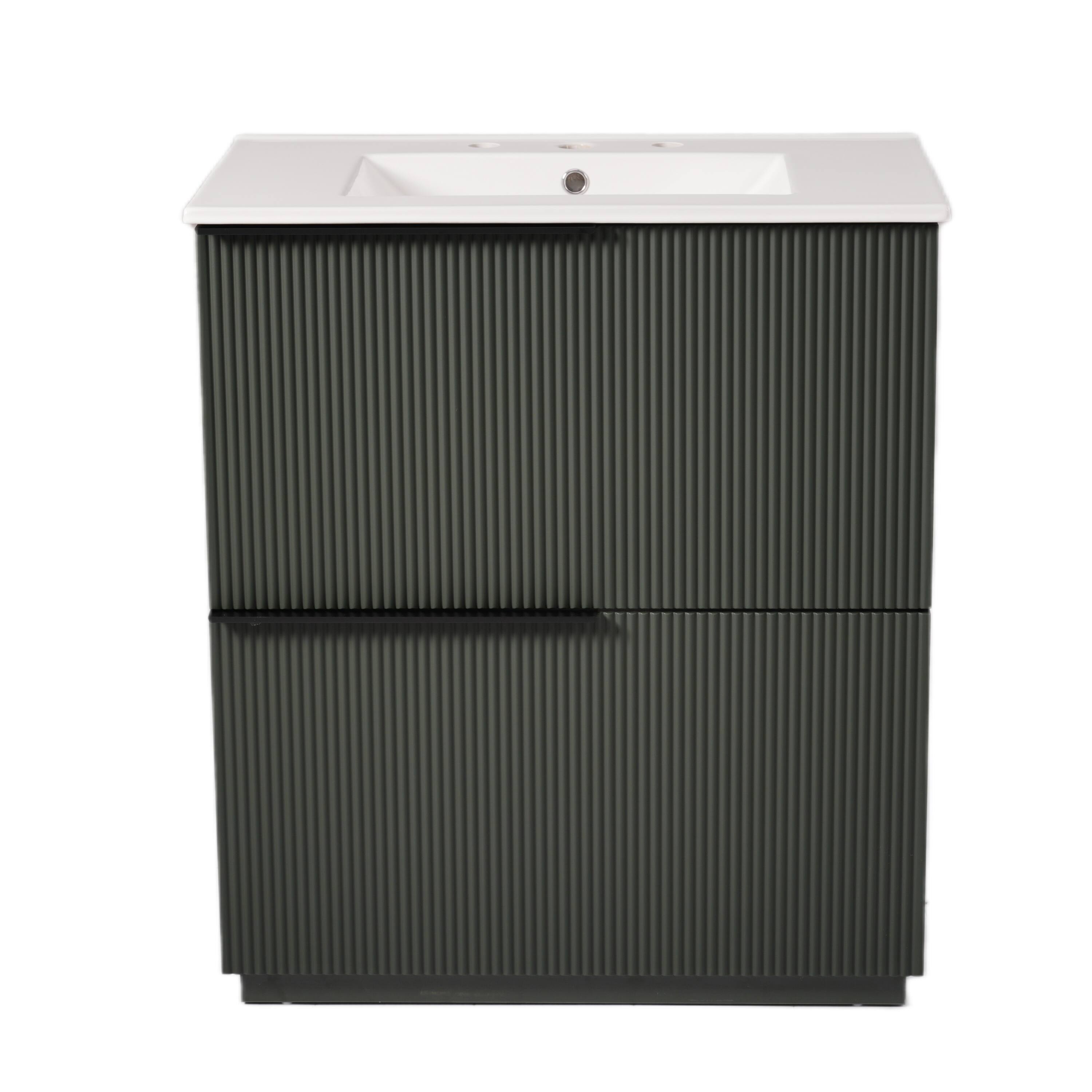 Alt View 8. Boyel Living - 30 Inch Bathroom Vanity with Ceramic Sink Full Extension Drawers Soft Close Fluted Design Green - Green.