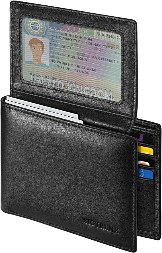 Vulpecula Spade - Leather Wallets for Men, Genuine Leather Mens Wallets Bifold Rfid Blocking with 2 ID Windows - Black