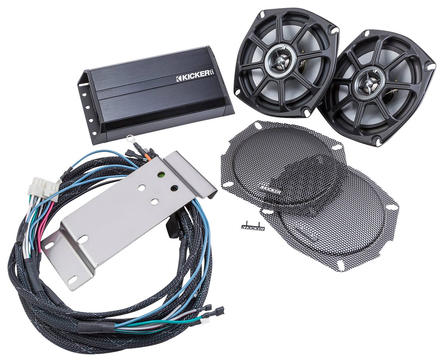 Front. KICKER - Klock Werks Fit Kits Front Speaker Upgrade System for 1998 - 2013 Harley Davidson Road Glide Motorcycles - Black.