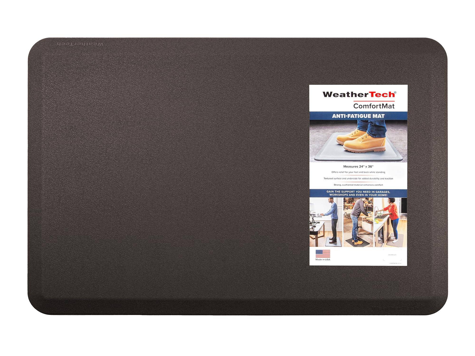 WeatherTech  
ComfortMat  
ANTI-FATIGUE  
Measures 24" x 36"  
- CROTOMIC now your - - - - shanking  
Beakcenered KUPPARE - show Monthallay - DONCERONE  
SATUNG. sushience - Poras  
GAIN THE SUPPORT YOU NEED IN GARAGES, WORKSHOPS AND EVEN IN YOUR HOME!  
INFORMATION - ...