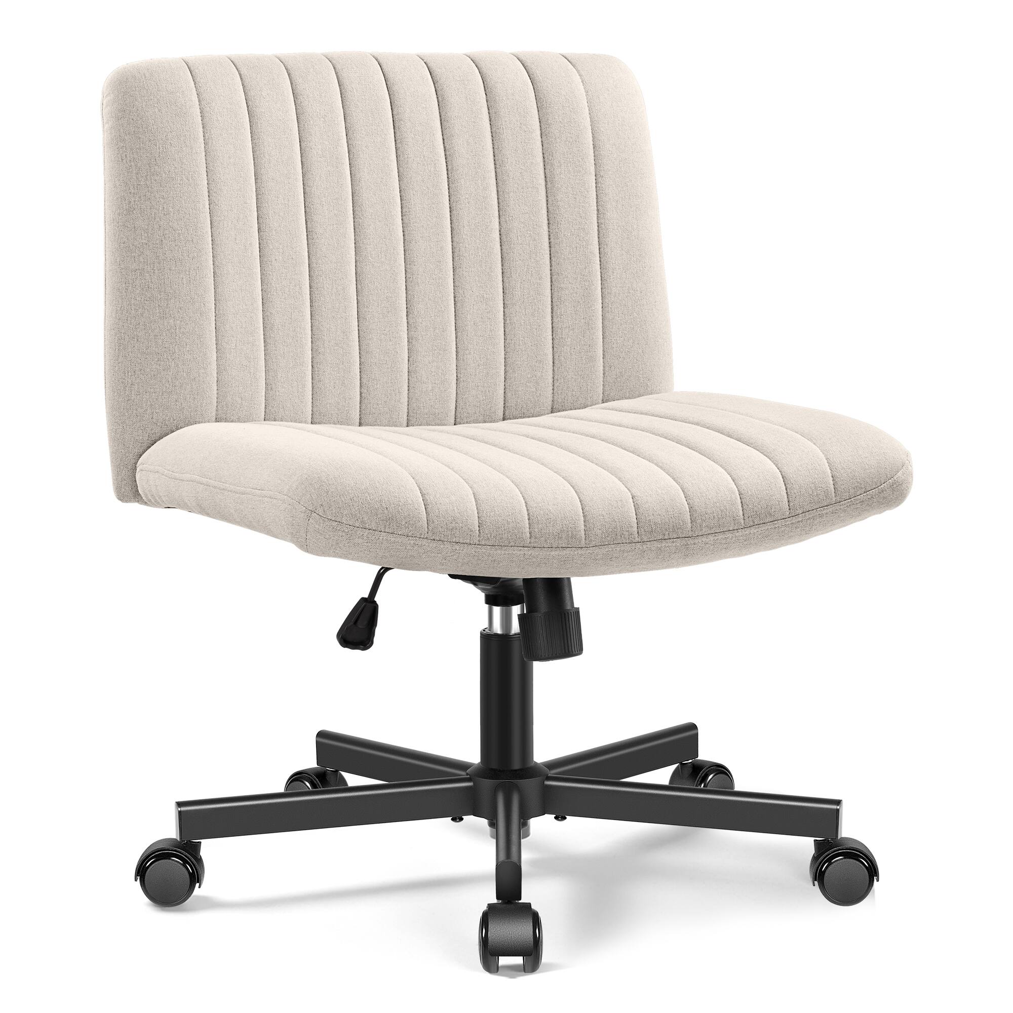 Alt View 4. KERDOM - Armless Office Chair with Wheels, Ergonomic Wide Seat Fabric Cross Legged Desk Chair, Home Office Swivel Computer Chair - Beige.