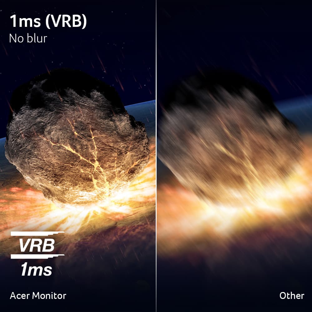 The text on the image reads "1 ms (VRB) No blur VRB 1ms Acer Monitor Other." This suggests that the image is showcasing the capabilities of an Acer monitor, which can display images with a 1-millisecond delay (VRB) and without any blur. The image may be promoting the monitor's high-quality display and fast refresh rate, which can be particularly useful for gaming or other fast-paced applications.