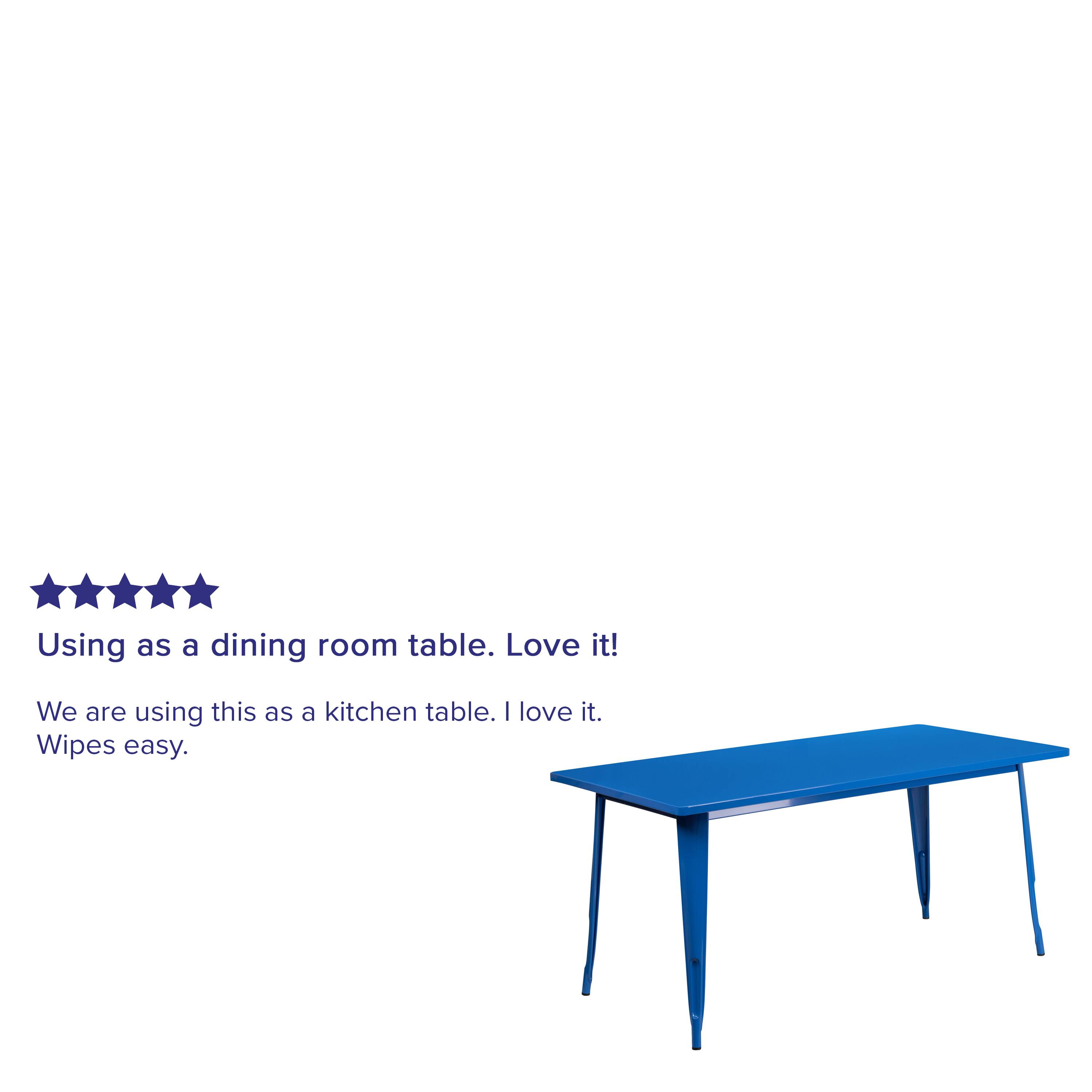 Using as a dining room table. Love it!  
We are using this as a kitchen table. I love it.  
Wipes easy.