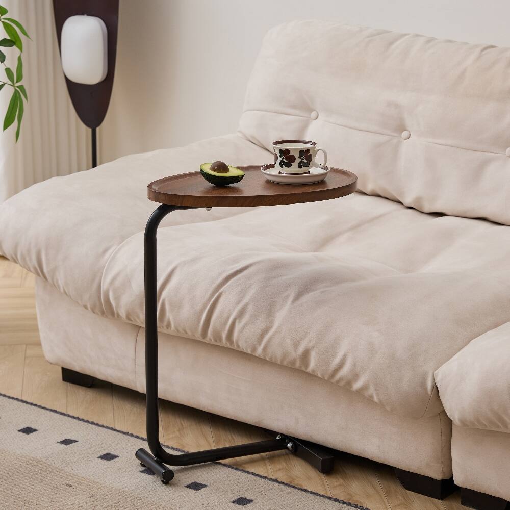 Angle. Loheer - Loheer Brown C-Shaped Side Table Small Sofa End Table for Living Room Space Saving Couch Bedside Table with Metal Frame - Brown.