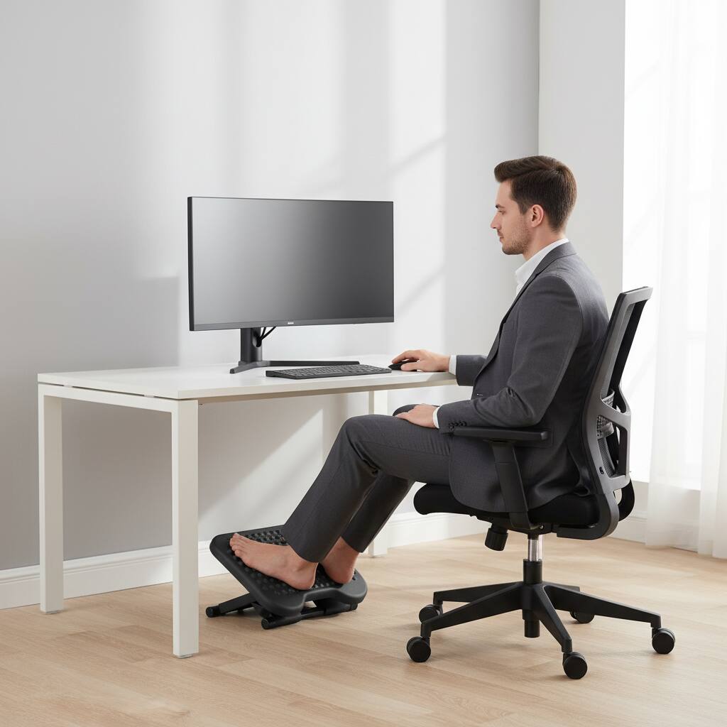 Alt View 5. HUANUO - Massage Foot Rest Under Desk, Adjustable Foot Stool Featuring 3 Height Levels & 30 Degree Tilt for Home Office - Black.