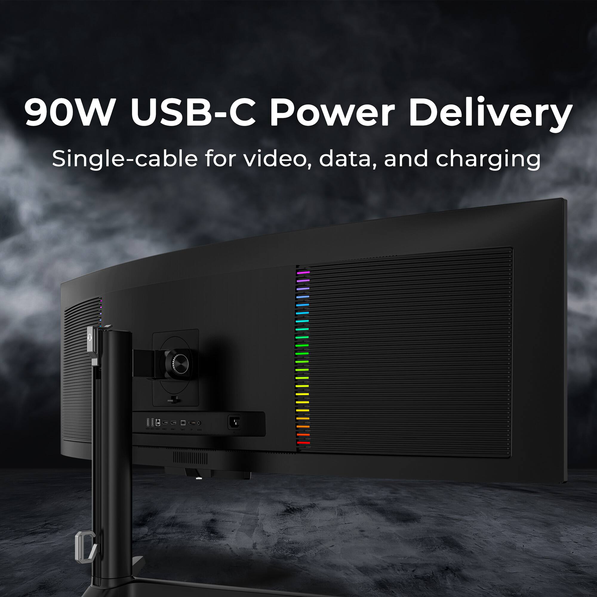 90W USB-C Power Delivery  
Single-cable for video, data, and charging