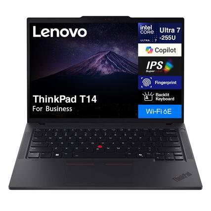 Lenovo ThinkPad T14 For Business
Intel Core Ultra 7-255U
Ultra 7 Copilot
IPS SuperClear
Fingerprint
Backlit Keyboard
Wi-Fi 6E