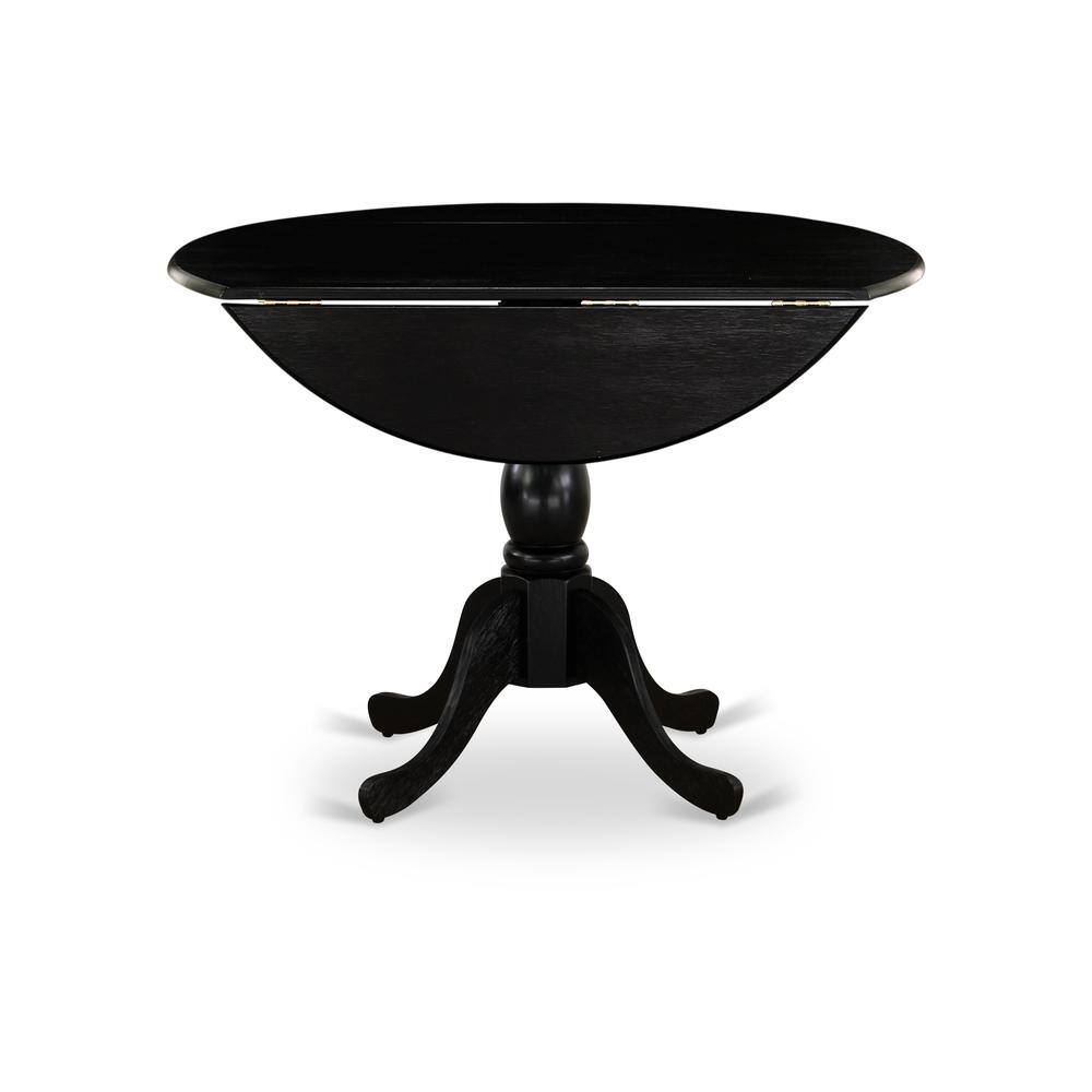 Alt View 3. East West Furniture - Round wood table Wire Brushed Black Color Table Top Surface and Asian Wood Drops Leave Kitchen table with Pedestal Legs - Black.