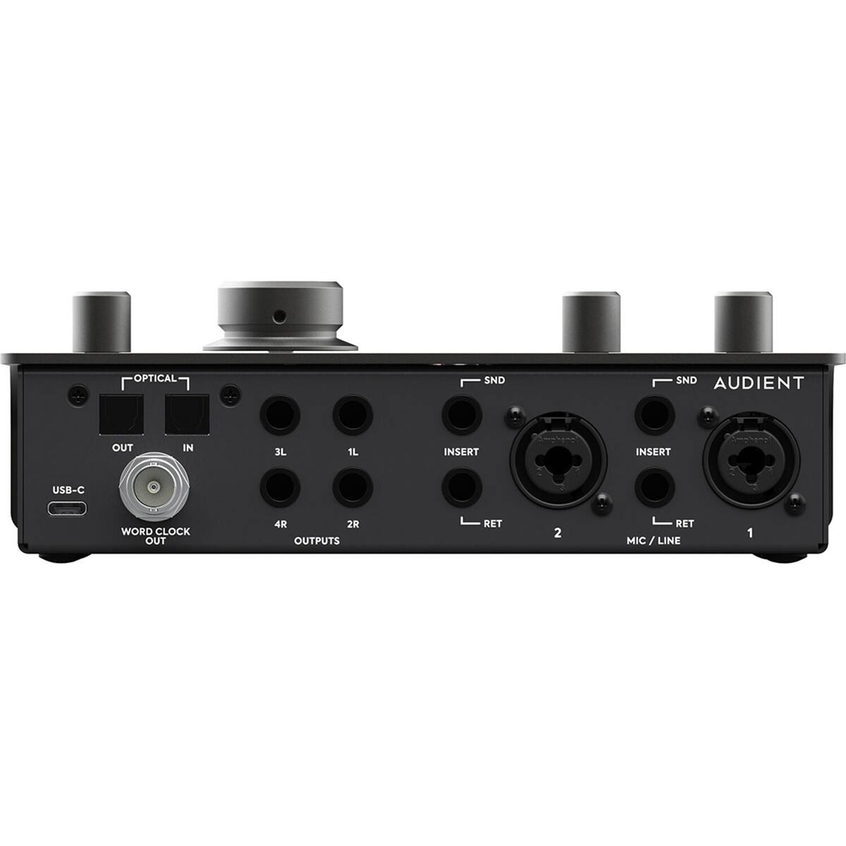 OPTICAL  
SND OUT IN  
3L 1L  
INSERT INSERT  
USB-C  
WORD CLOCK OUT  
4R 2R OUTPUTS  
RET 2 RET  
MIC / LINE 1