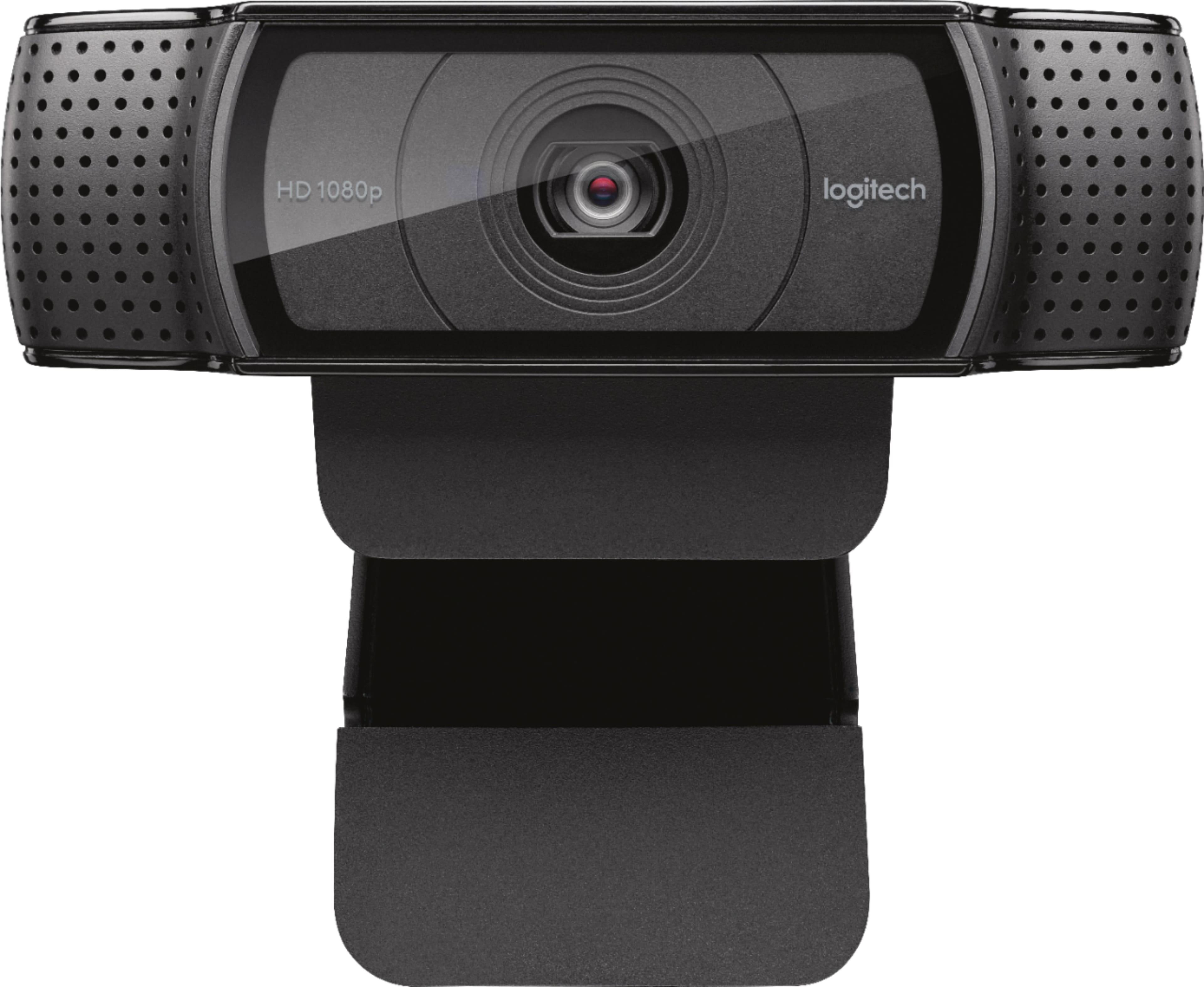The text on the image reads "HD 1080p logitech." This refers to a high-definition web camera with a resolution of 1080 pixels, manufactured by the company Logitech. The camera is designed for use with computers and other devices, providing a clear and sharp video feed for various applications, such as video conferencing, online meetings, and streaming.
