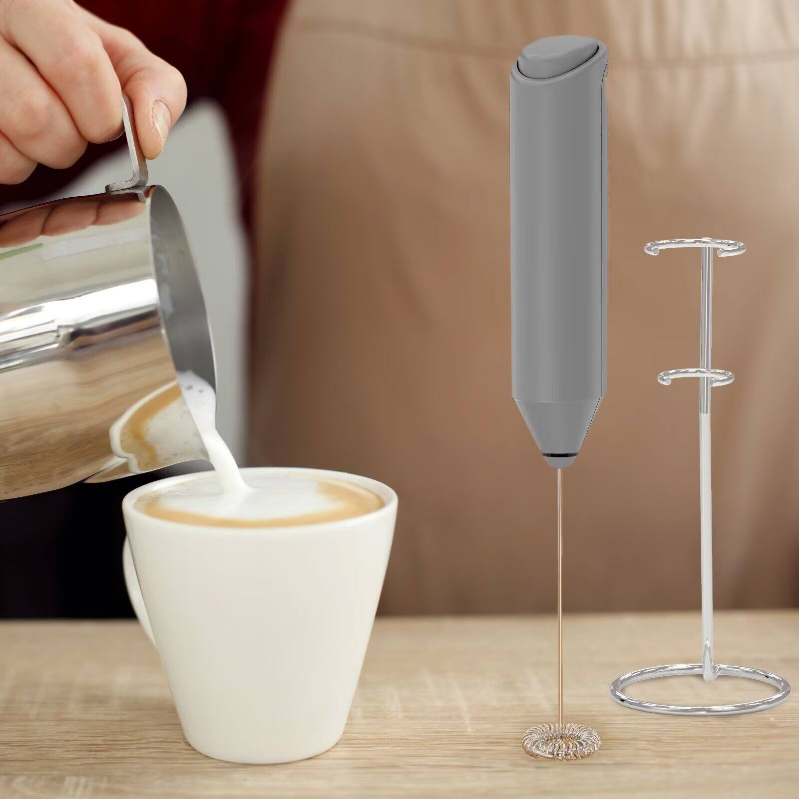 Back. Tooloton - Handheld Milk Frother, Mini Foam Maker for Coffee, Matcha and Hot Chocolate, Stand Included, Grey - Grey.