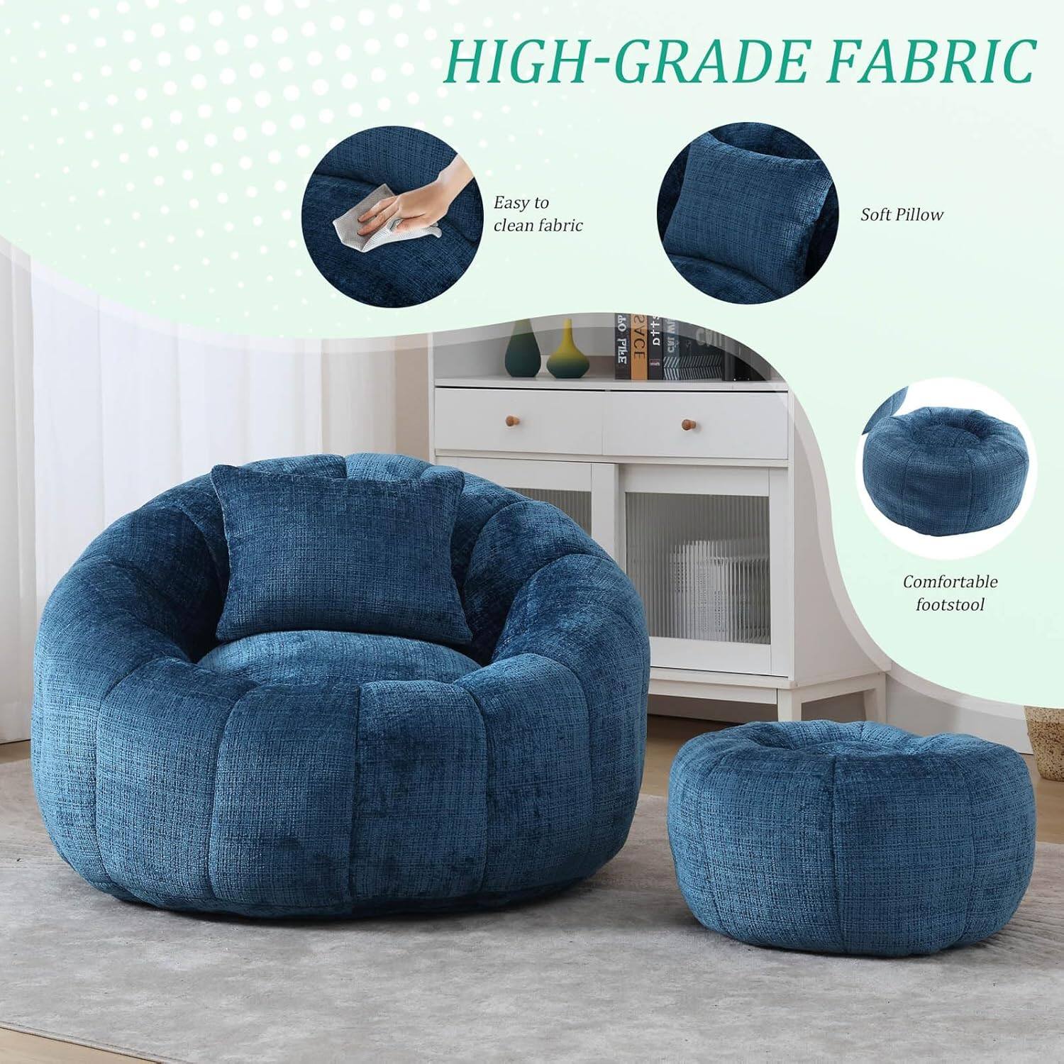 HIGH-GRADE FABRIC

- Easy to clean fabric
- Soft Pillow
- Comfortable footstool