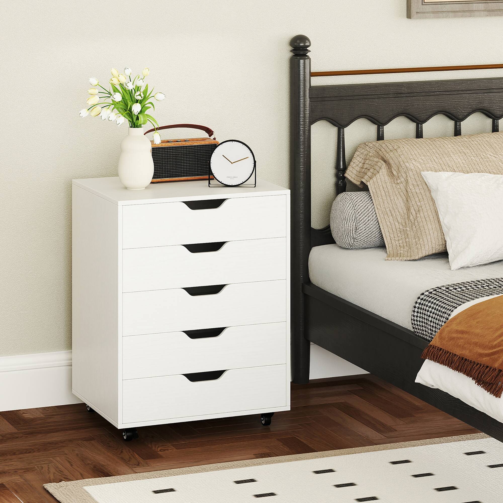 Alt View 4. Gymax - Gymax Lateral File Cabinet w/ Wheels 5-Drawer Dresser Modern Chest of Drawers - White.