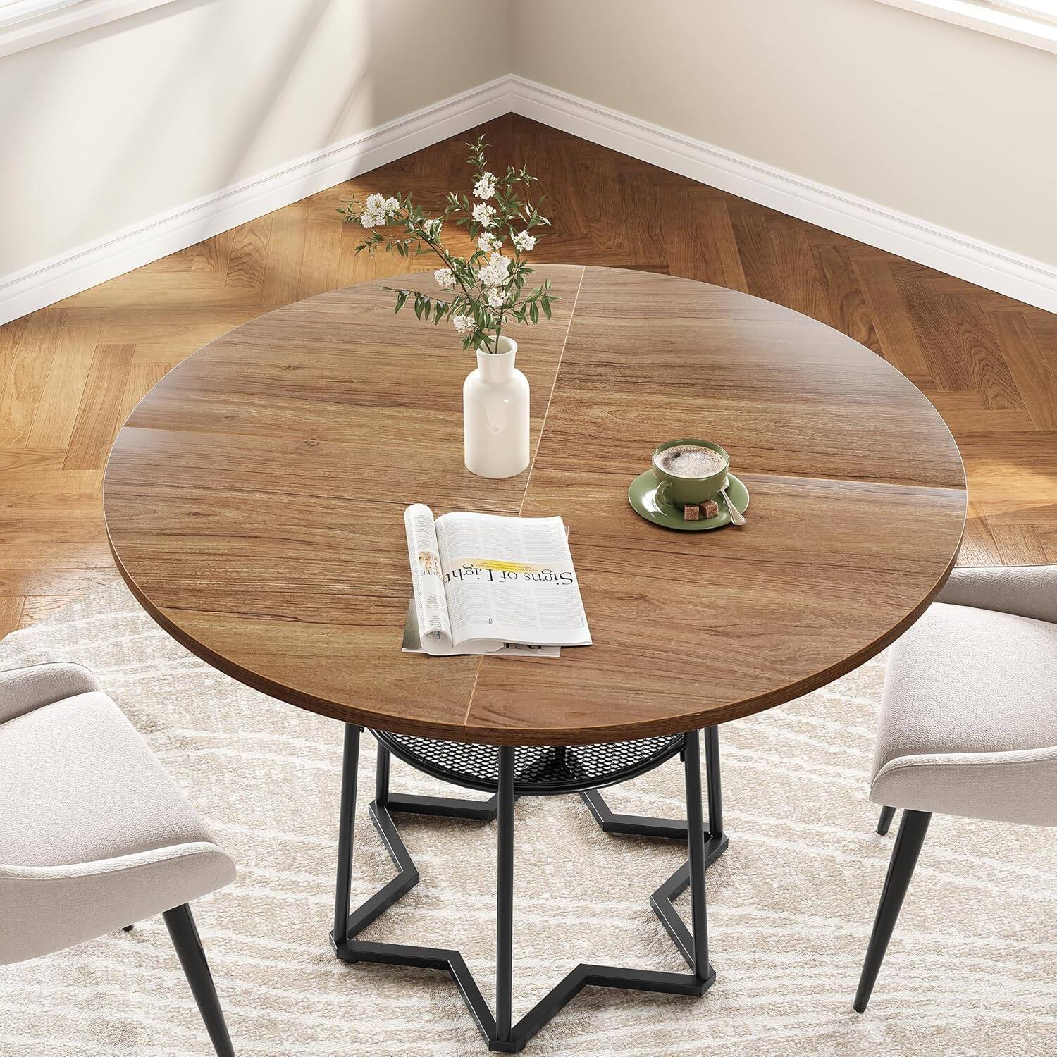 Alt View 4. Jojoka - Kitchen Table Round Dining Table for Dining Room, Home Office, Living Room - Multiple colors.