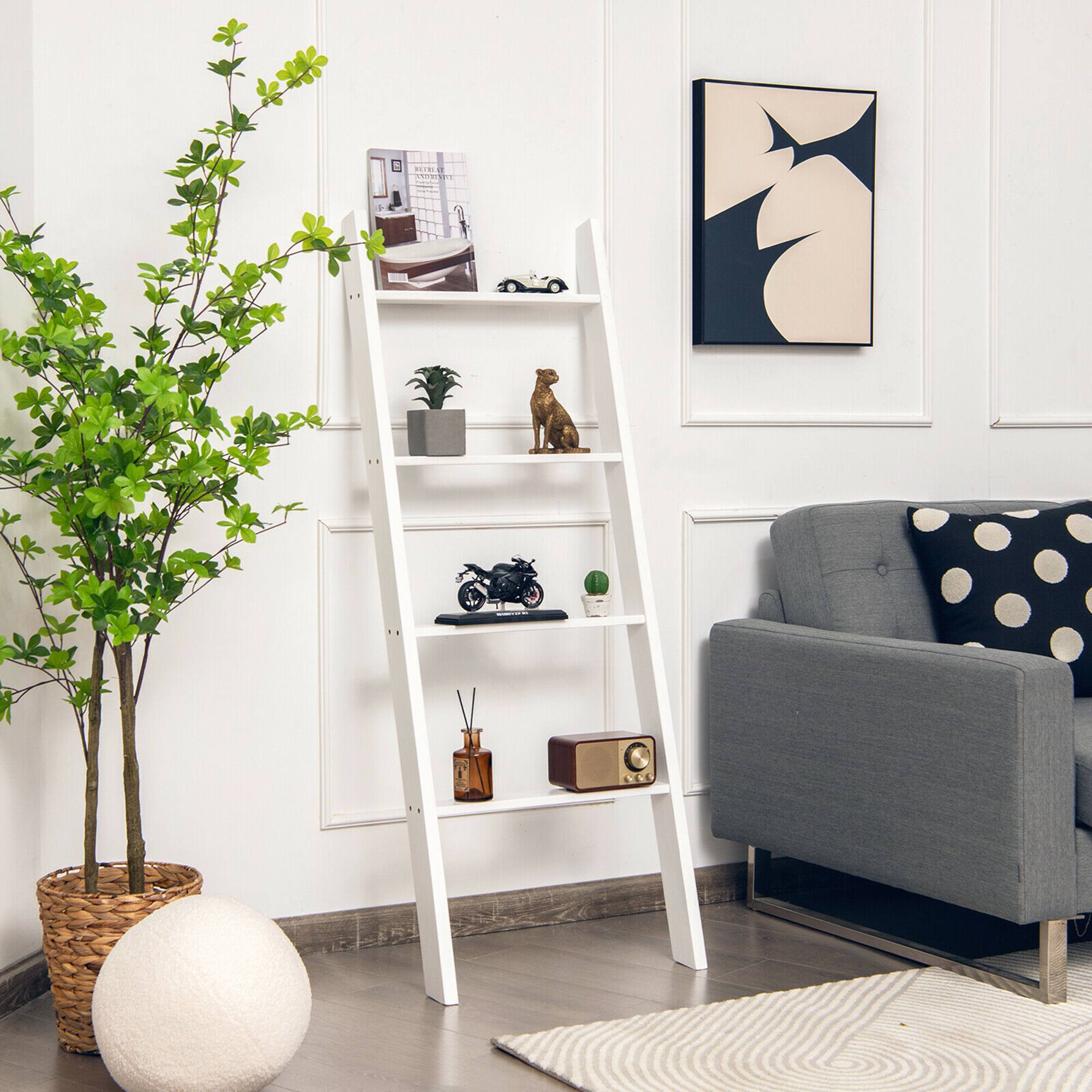 Alt View 1. Costway - Costway Wall Leaning Blanket Ladder Wood Decorative Quilt Blankets Holder Rack - White.