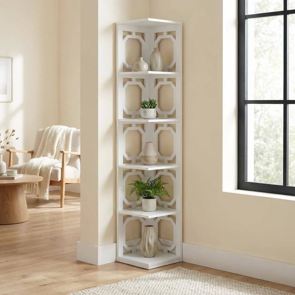 Alt View 2. FurniFact - 5-Tier Corner Bookcase with Durable Non-Lead Paint Finish - White.
