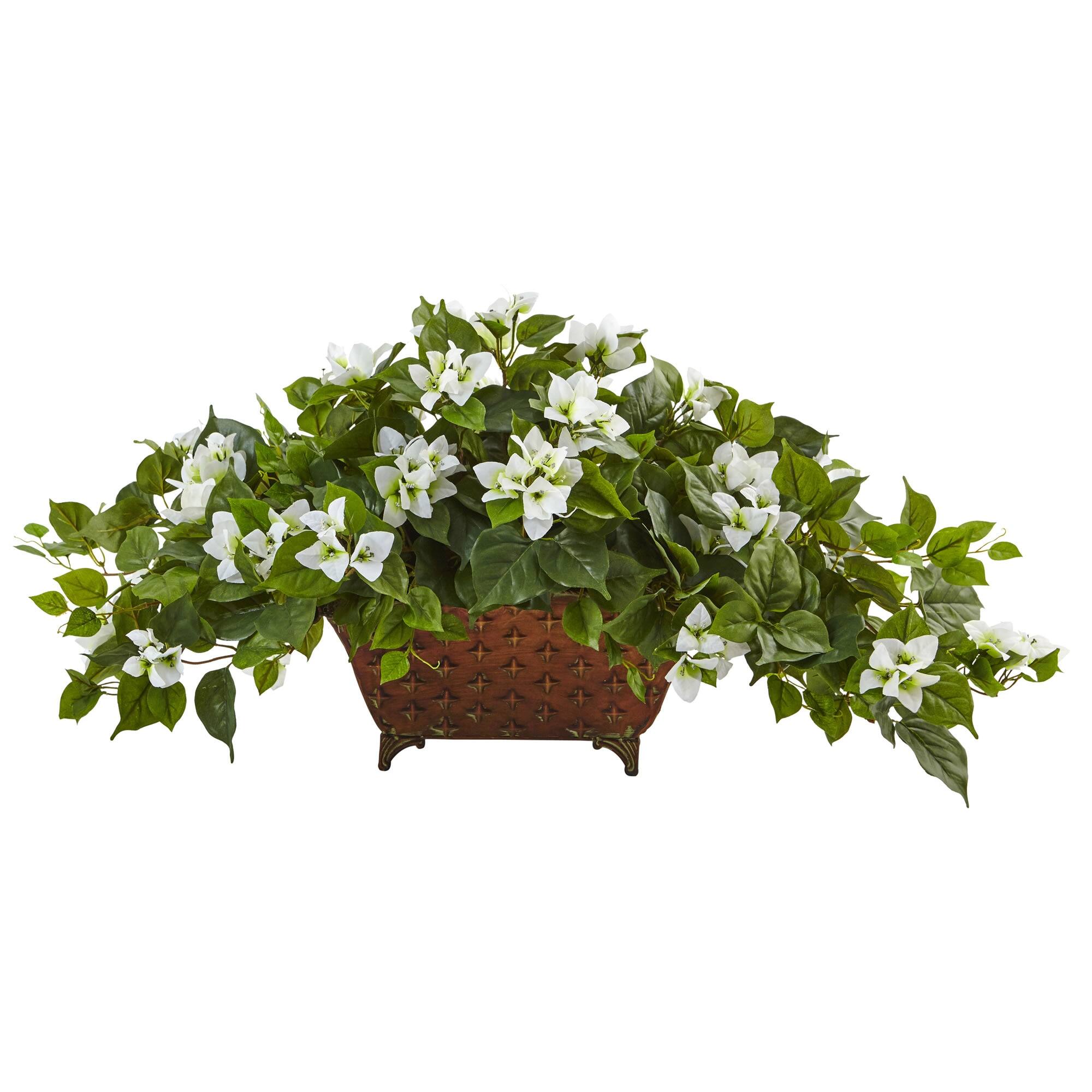 BreeBe - 17" Bougainvillea Artificial Plant in Metal Planter - Beauty