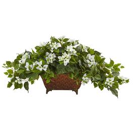 BreeBe - 17" Bougainvillea Artificial Plant in Metal Planter - Beauty