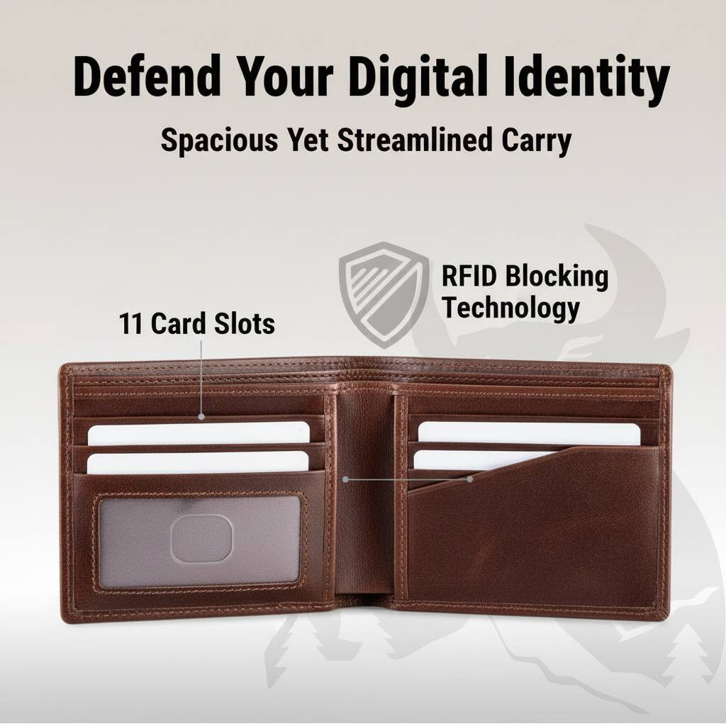 Defend Your Digital Identity  
Spacious Yet Streamlined Carry  

11 Card Slots  

RFID Blocking Technology