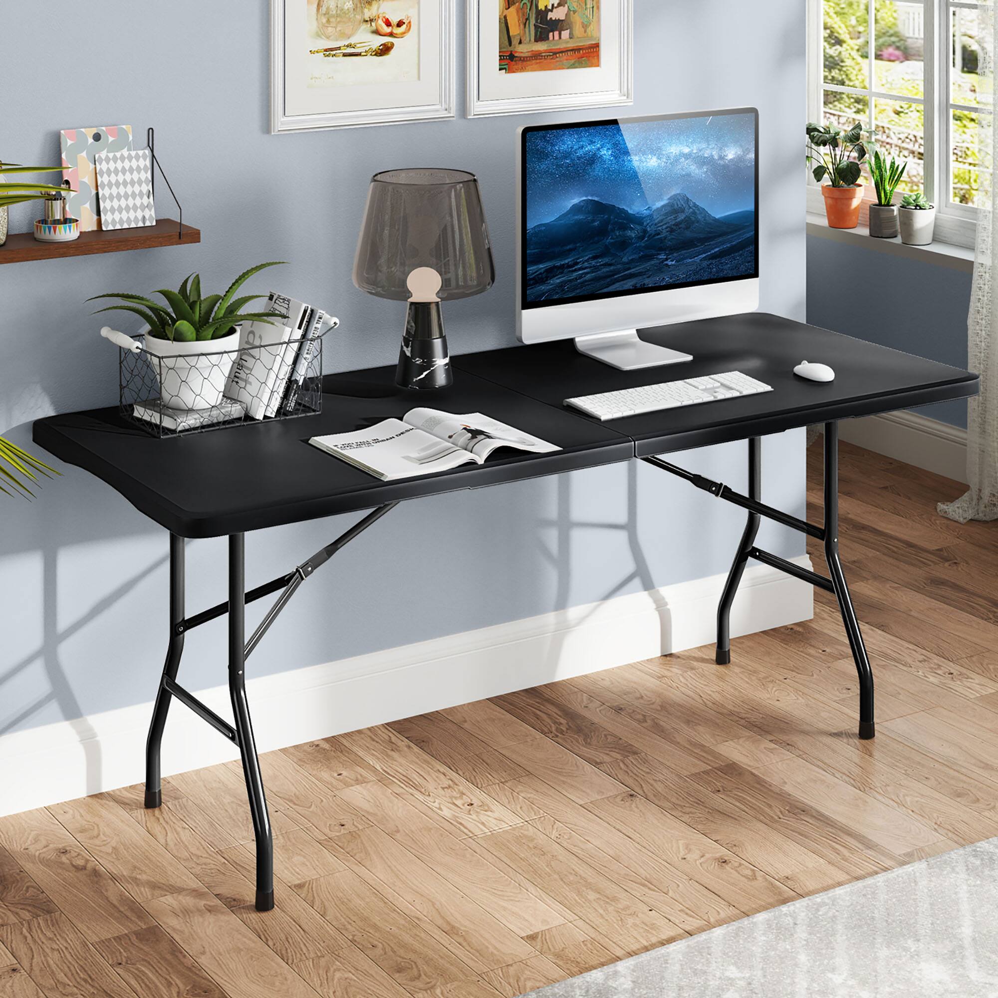 Alt View 1. Gymax - Gymax 6 ft Portable Folding Table w/HDPE Tabletop Safe Lock Mechanism Carrying Handle Black - Black.