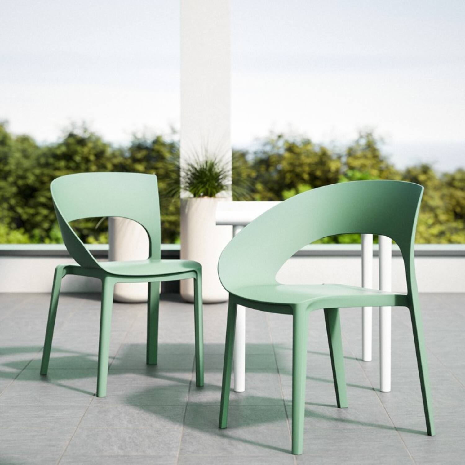 Left. Mondawe - Set of 4 Polypropylene Single-Side Chair - Haze Green.