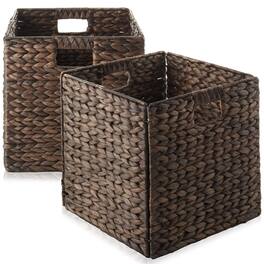 Casafield - 13 x 13-in Water Hyacinth Storage Baskets - 2 Pack - Espresso