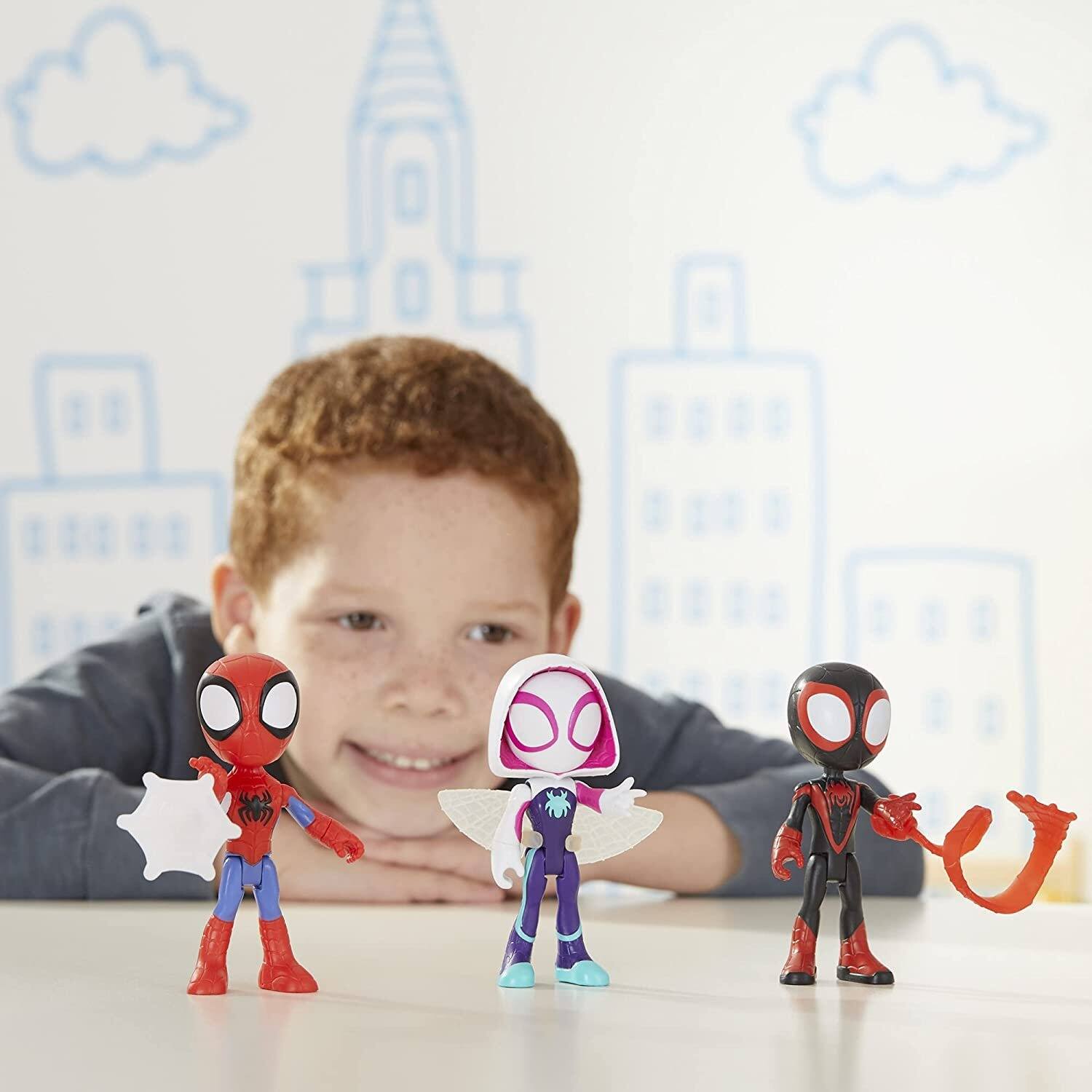 Left. Hasbro - Marvel Spidey and His Amazing Friends 3-Pack 4-Inch Action Figures Spider-Man, Ghost-Spider & Miles Morales - Multicolour.