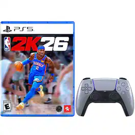 Sony - PlayStation 5 DualSense Wireless Controller Sterling Silver + NBA 2K26 PlayStation 5 - Compatible with PlayStation 5
