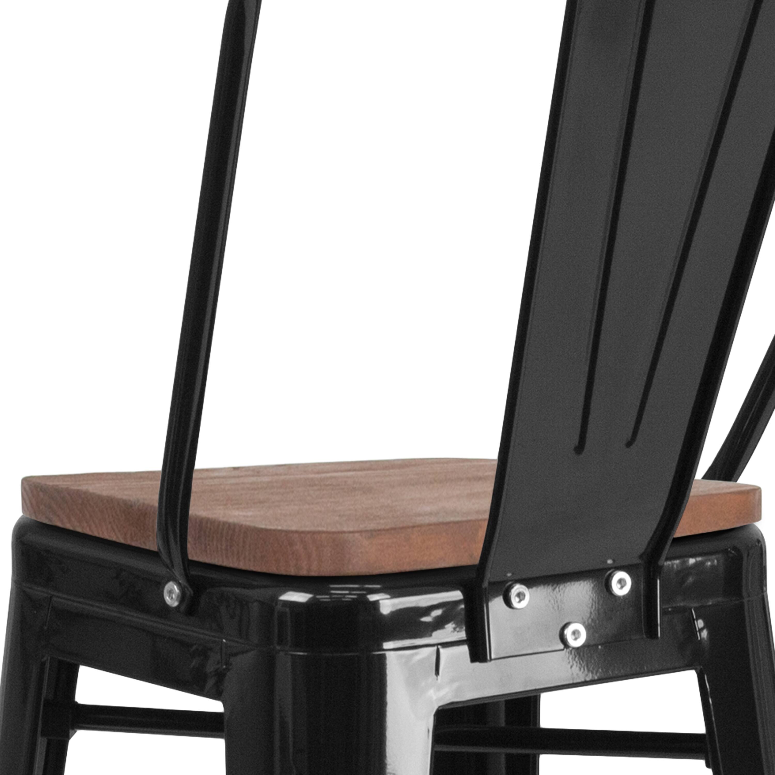Alt View 9. Emma + Oliver - 30"H Metal Dining Barstool with Back and Square Wood Seat - Black.