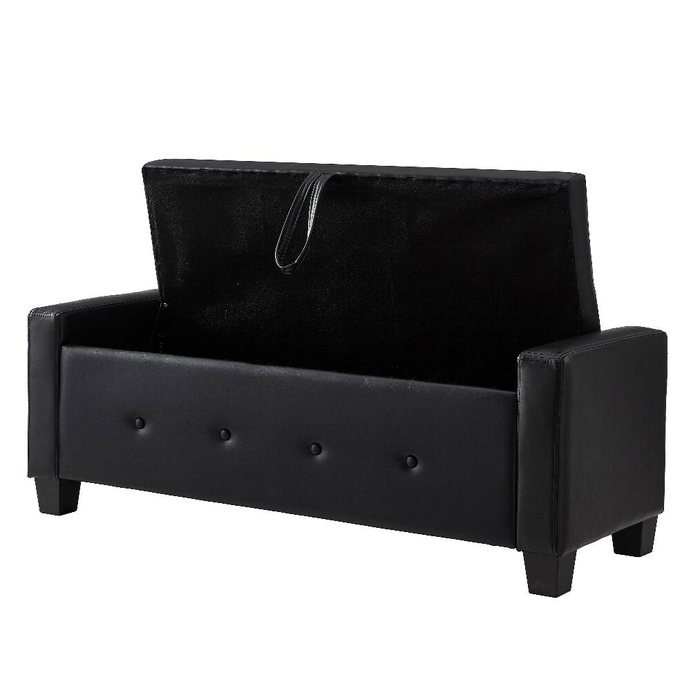 Alt View 6. Ropilly - Ropilly 48 Inch Tufted Black Faux Leather Storage Ottoman Bench for Bedroom Entryway - Black.