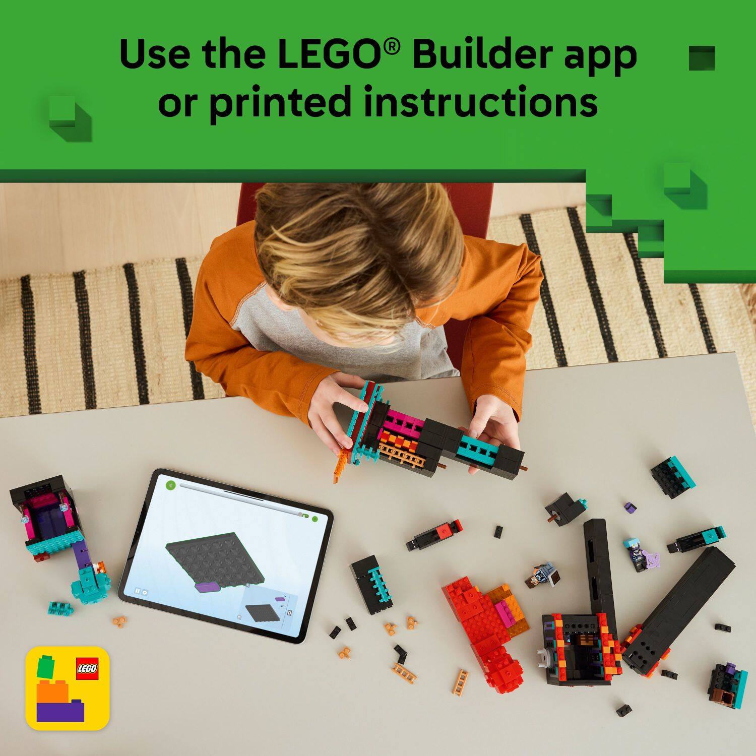 Use the LEGO Builder app or printed instructions LEGO