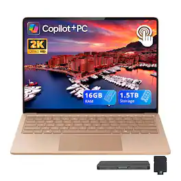 Microsoft - 13.8" 2K Touch Laptop,Snapdragon X Elite,16GB RAM,512GB SSD+1TB Dock Set,Copilot+ PC,Backlit,Win 11 - Dune