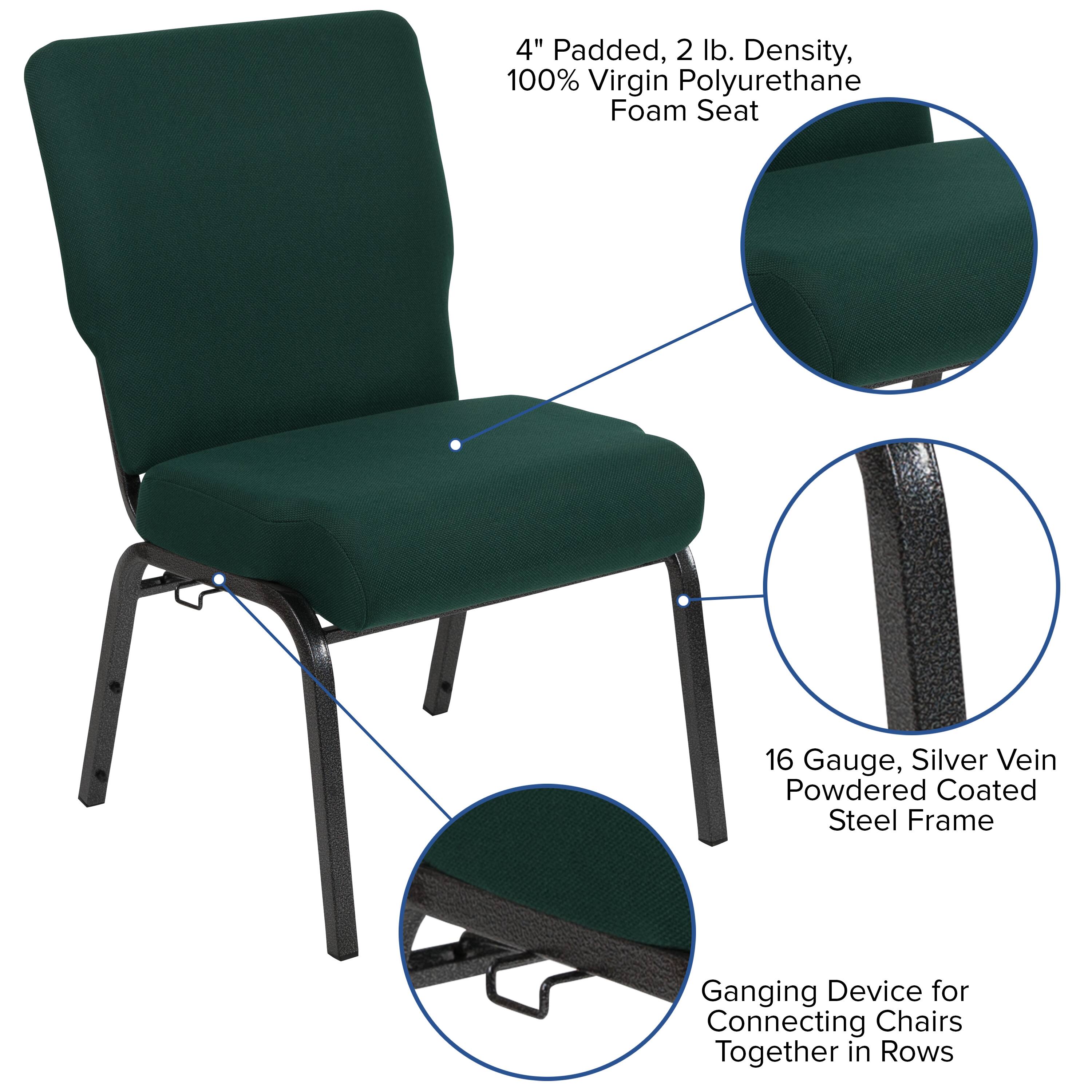 4" Padded, 2 lb. Density, 100% Virgin Polyurethane Foam Seat  
16 Gauge, Silver Vein Powdered Coated Steel Frame  
Ganging Device for Connecting Chairs Together in Rows