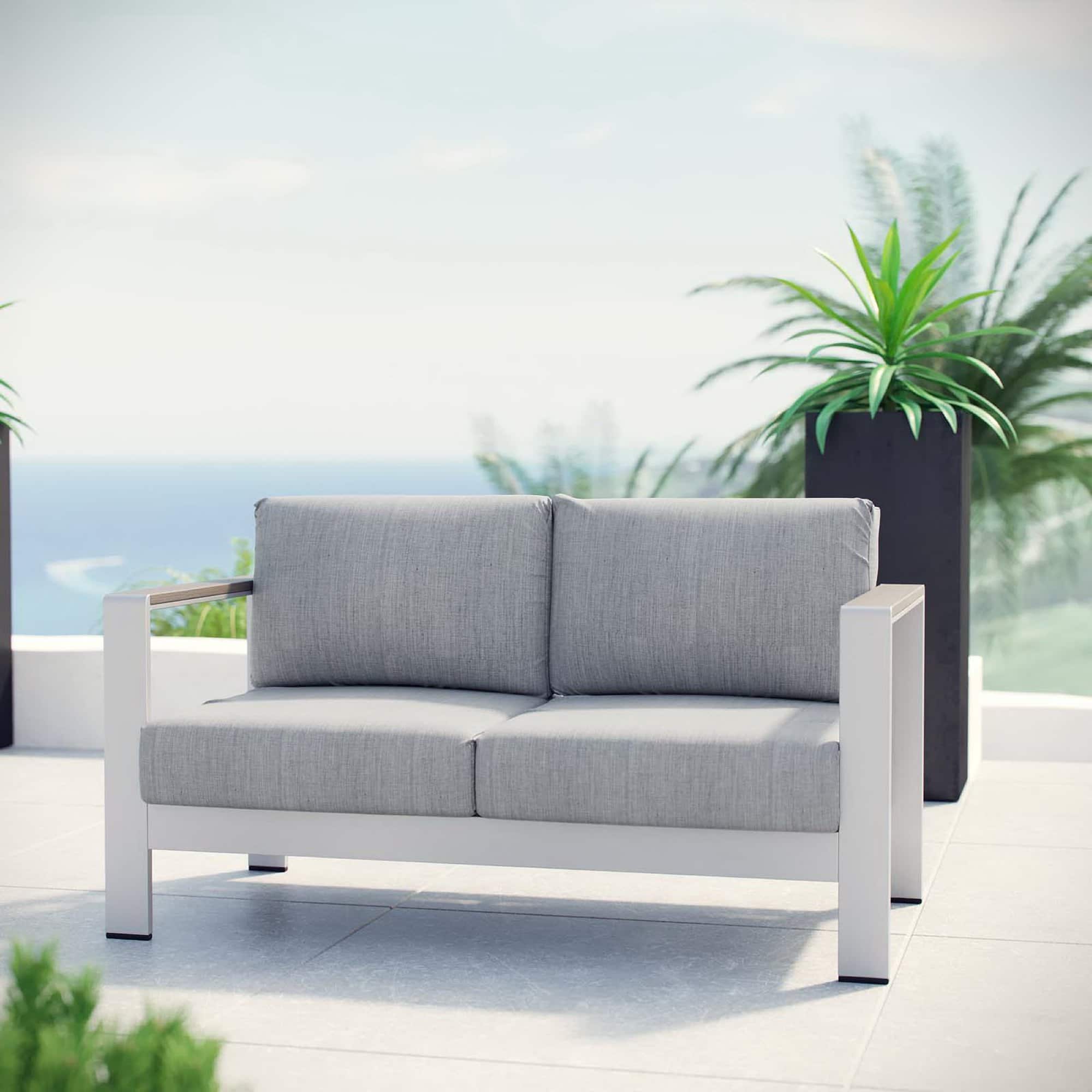 Shore Outdoor Patio Aluminum Loveseat by Modway - Silver Gray