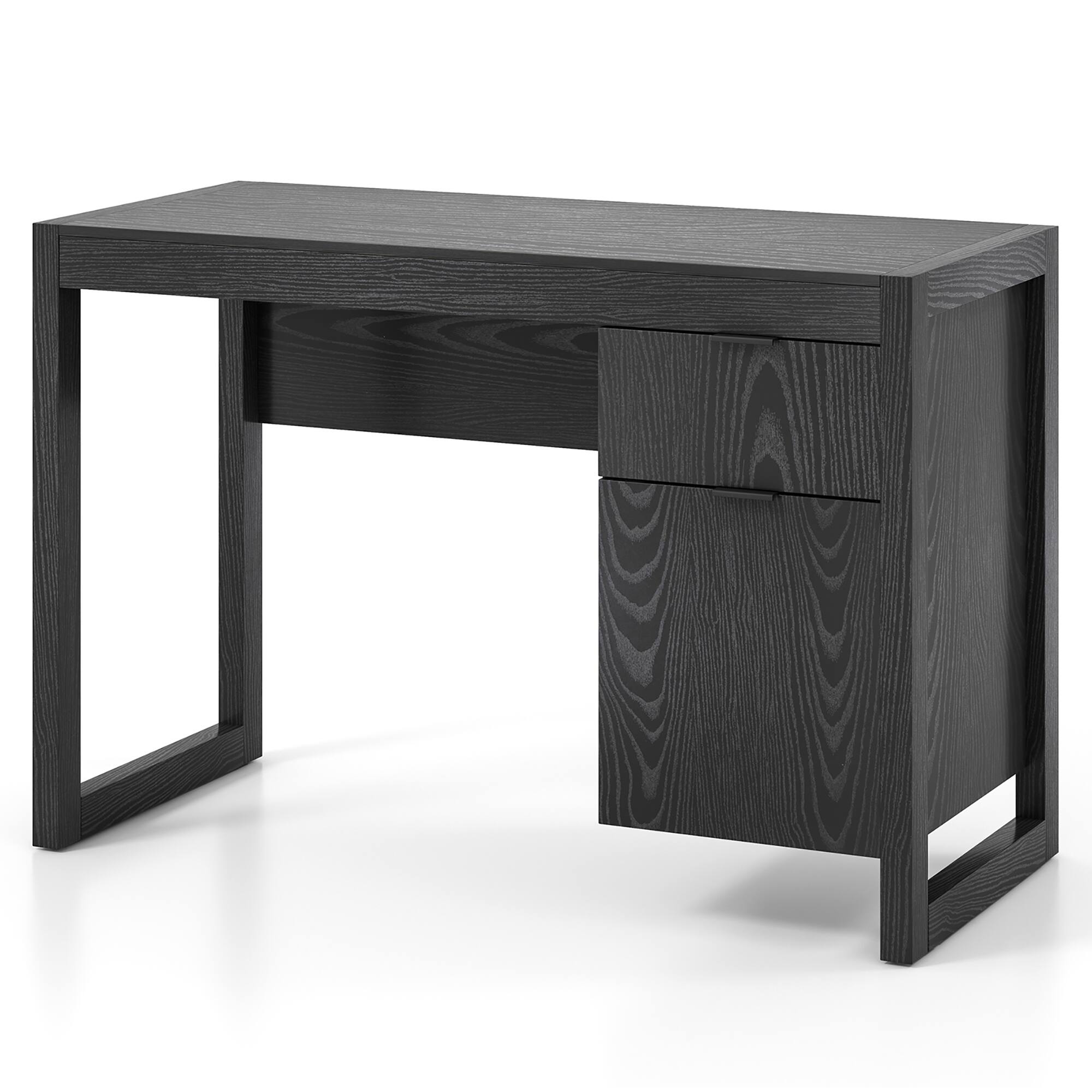Alt View 9. Gymax - Gymax Computer Desk w/ Storage Cabinet Pull-out Drawer Stable Thick Legs for Bedroom Black - Black.