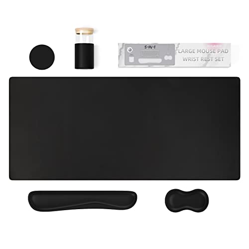 Cozy Serene - Mouse Pad Wrist Support And Set 5 In 1 Extended Non-slip Rubber Base 34 5 x15 7 Easy Typing Gaming Pads Combo - 1-5 Sets-Black