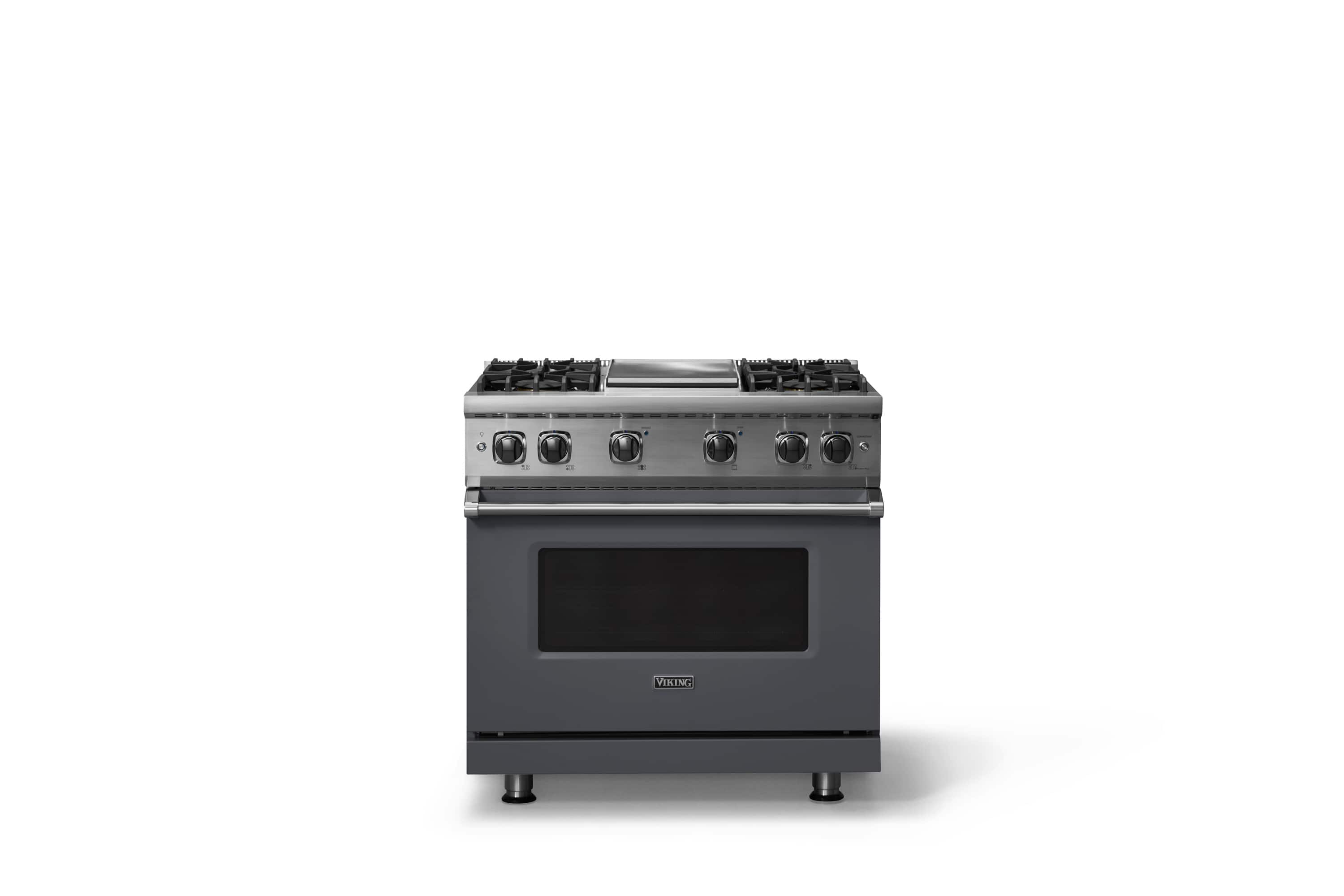 Front. Viking - 5.1 Cu. Ft. 36"W Freestanding LP Gas Sealed 4 Burner Range with Griddle - Cast Black.