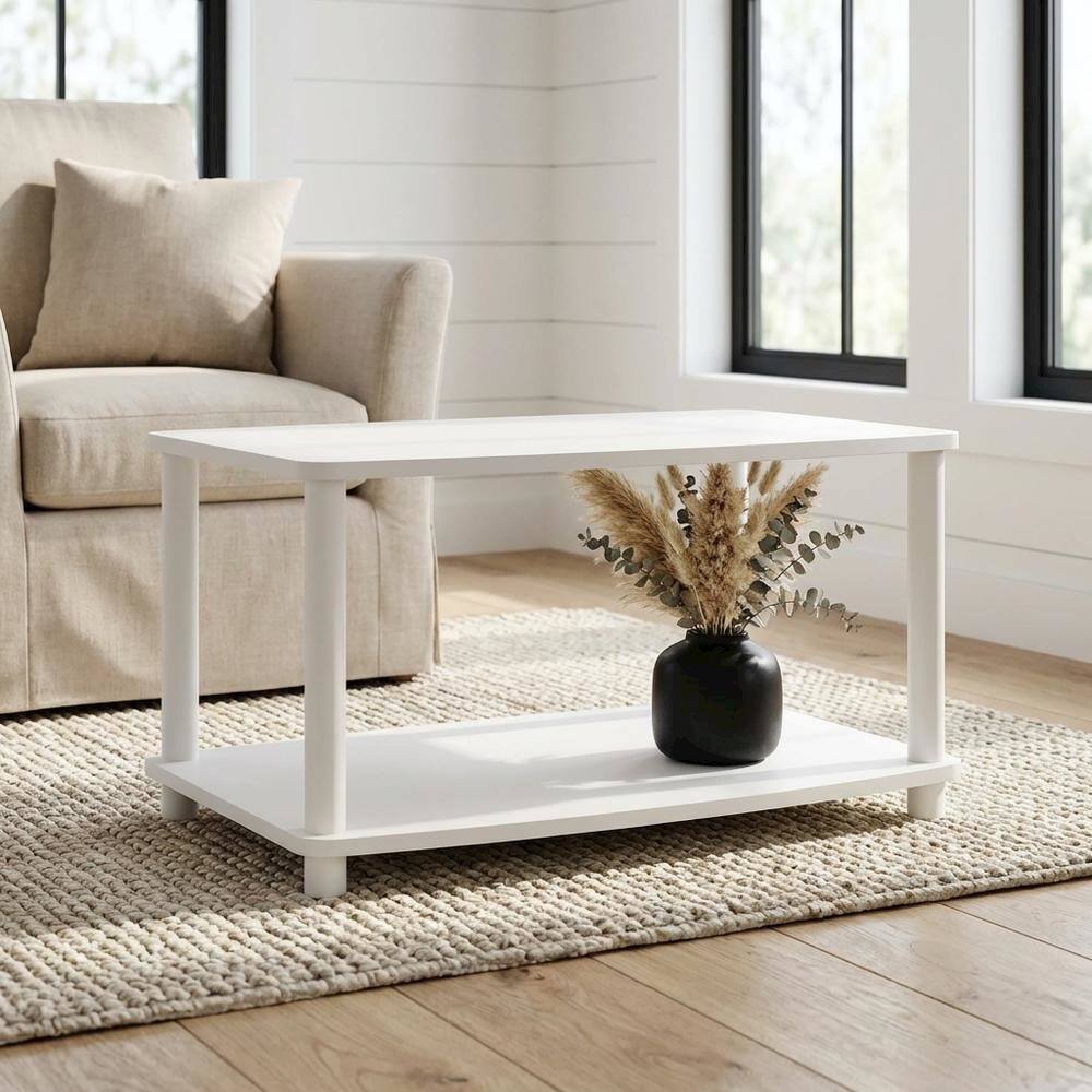 Alt View 1. FurniFact - White 2-Tier Elevated TV Stand with Rubberwood Solids and Walnut Veneers - White.