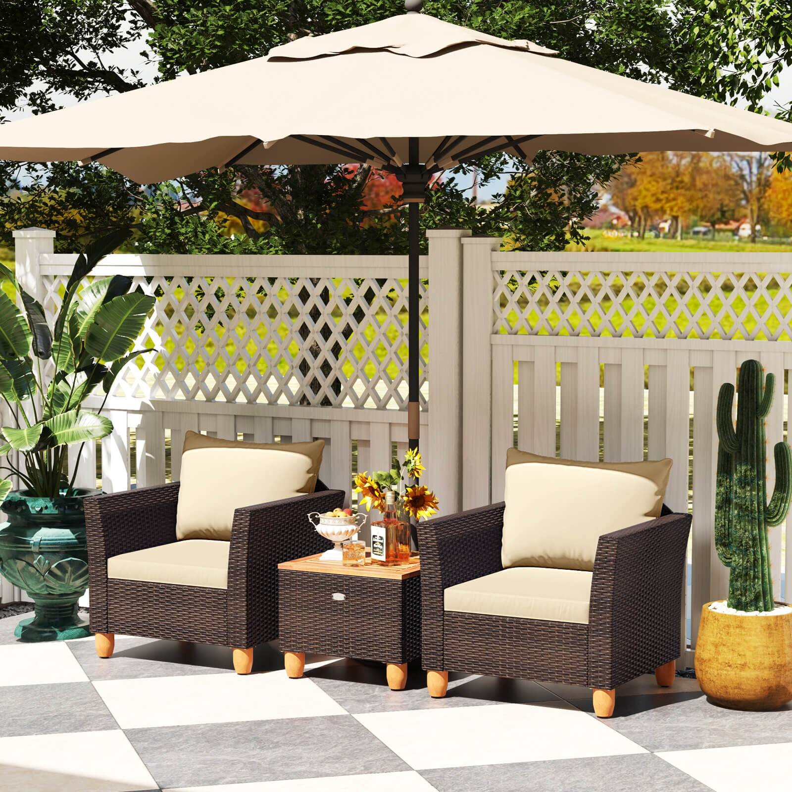 Alt View 5. Costway - Costway 3PCS Patio Wicker Rattan Sofa Set Furniture Outdoor Acacia Wood Conversation - Mix Brown.