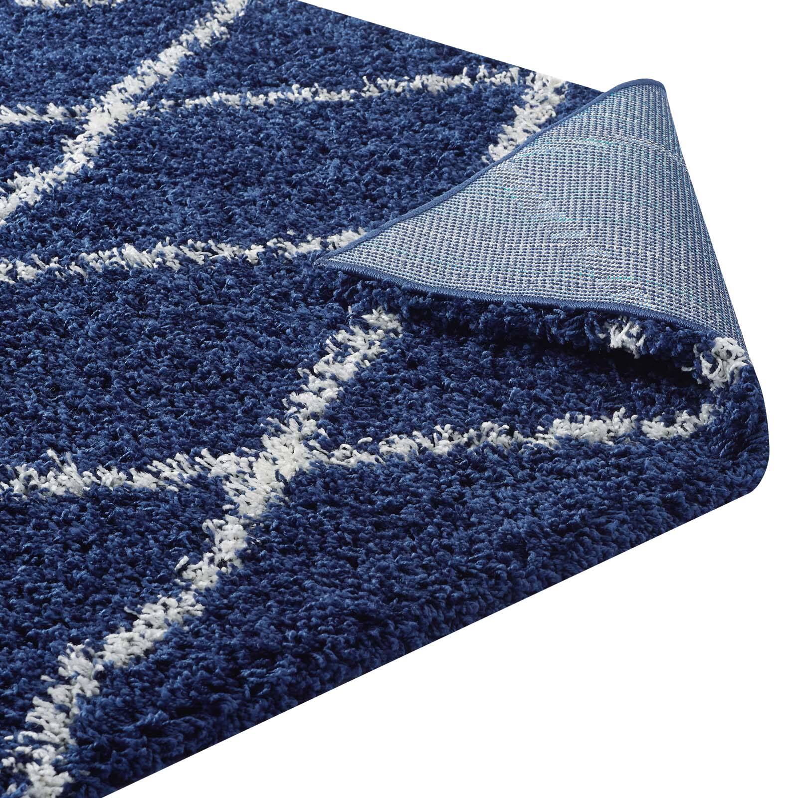 Alt View 3. Modway - Toryn Diamond Lattice Shag Area Rug - Navy and Ivory.