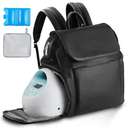 Front. VEVOR - Breast Pump Backpack, Breast Feeding Bag with Ice Pack, Fits for S1/S2, Pumping Accessories & Breastmilk Storage - Black.