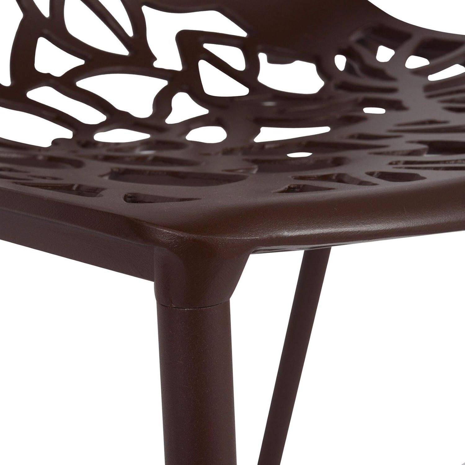 Alt View 2. LeisureMod - Devon (Set of 4) Modern Floral Stackable Aluminum Chair - Weather Resistant Indoor/Outdoor Dining Chair - Brown.