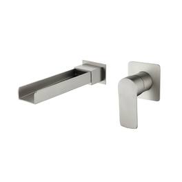 Boyel Living - Brushed Nickel Wall Mounted Basin Faucet Solid Brass Single Handle Waterfall Spout 1/2NPT - Silver