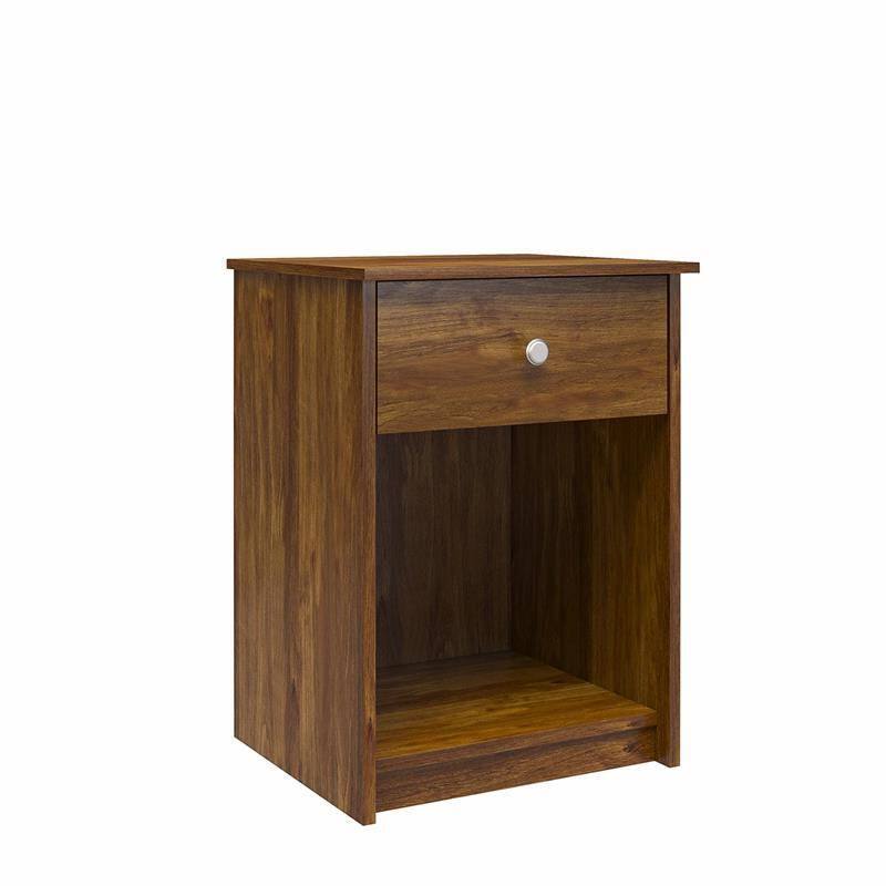 Front. SlickBlue - 1-Drawer Farmhouse Nightstand with Open Shelf for Bedroom Storage - Brown.