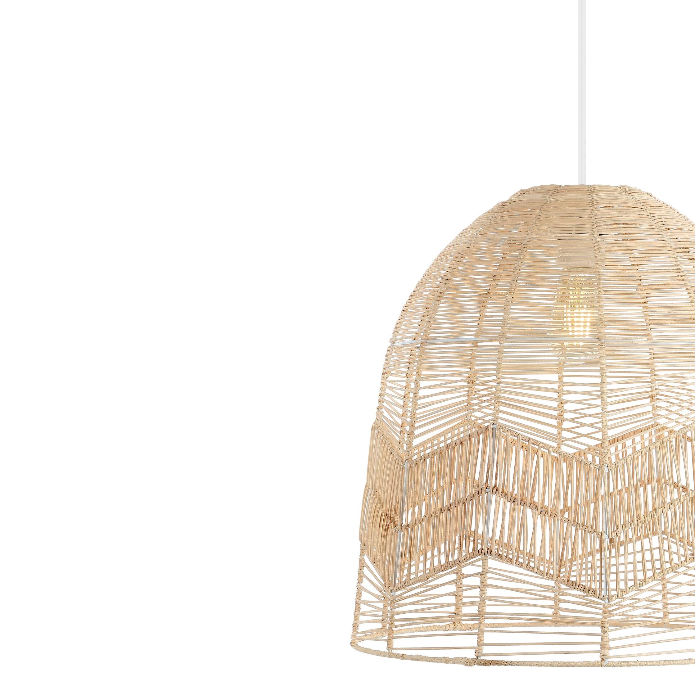 Alt View 4. Jonathan Y - Sofia 17.5" 1-Light Farmhouse Coastal Rattan 180" Cord Plug-In or Hardwired LED Pendant, Brown - Light Brown.