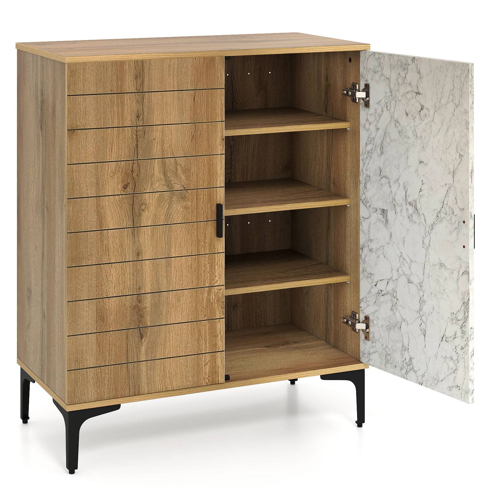 Alt View 9. Gymax - Gymax 4 Tier Shoe Cabinet w/ Doors Removable Shelves & Metal Legs for Entryway - White.