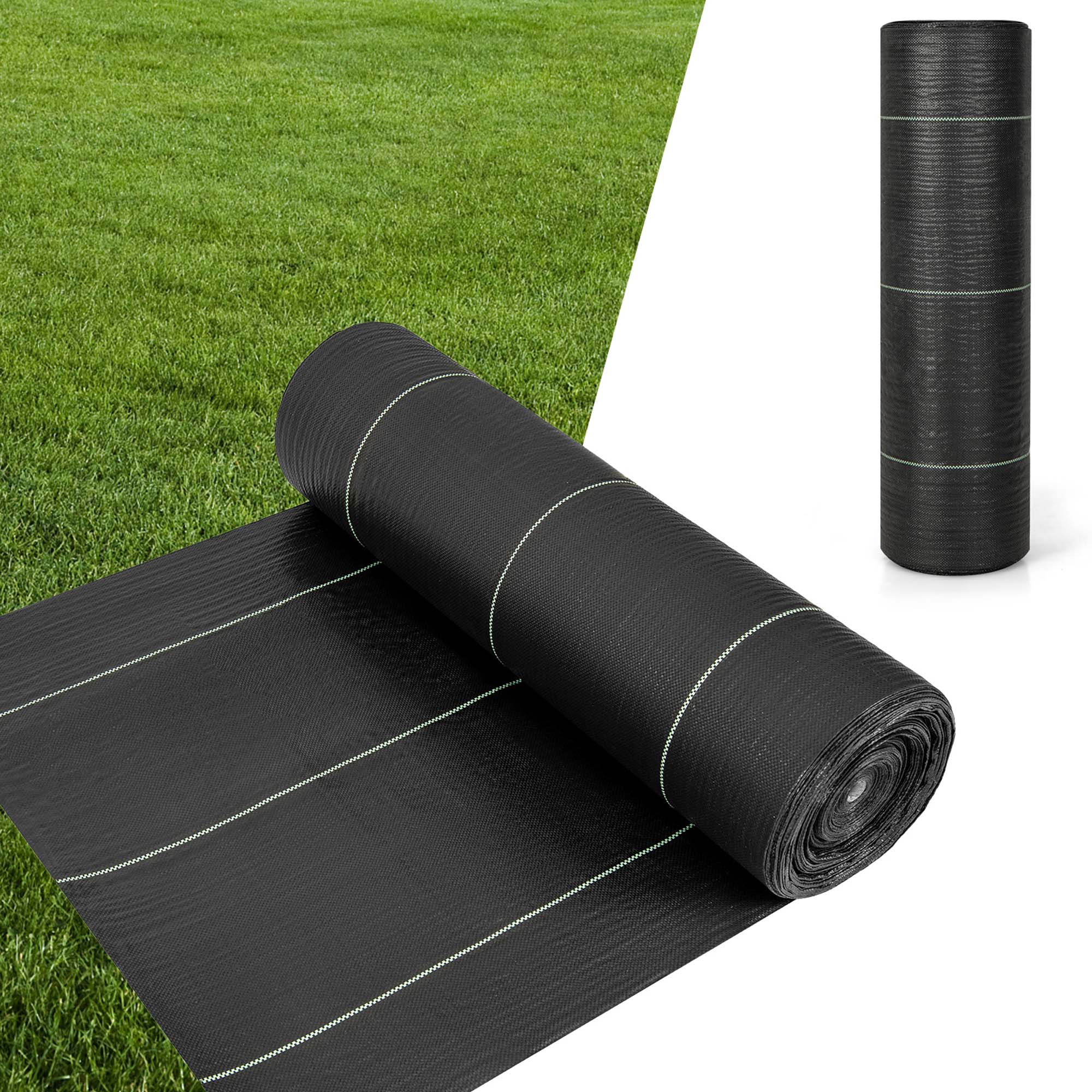 Alt View 2. Costway - 6 x 300FT Weed Barrier Landscape Fabric 4.6 OZ Heavy Duty Woven Gardening Mat - Black.