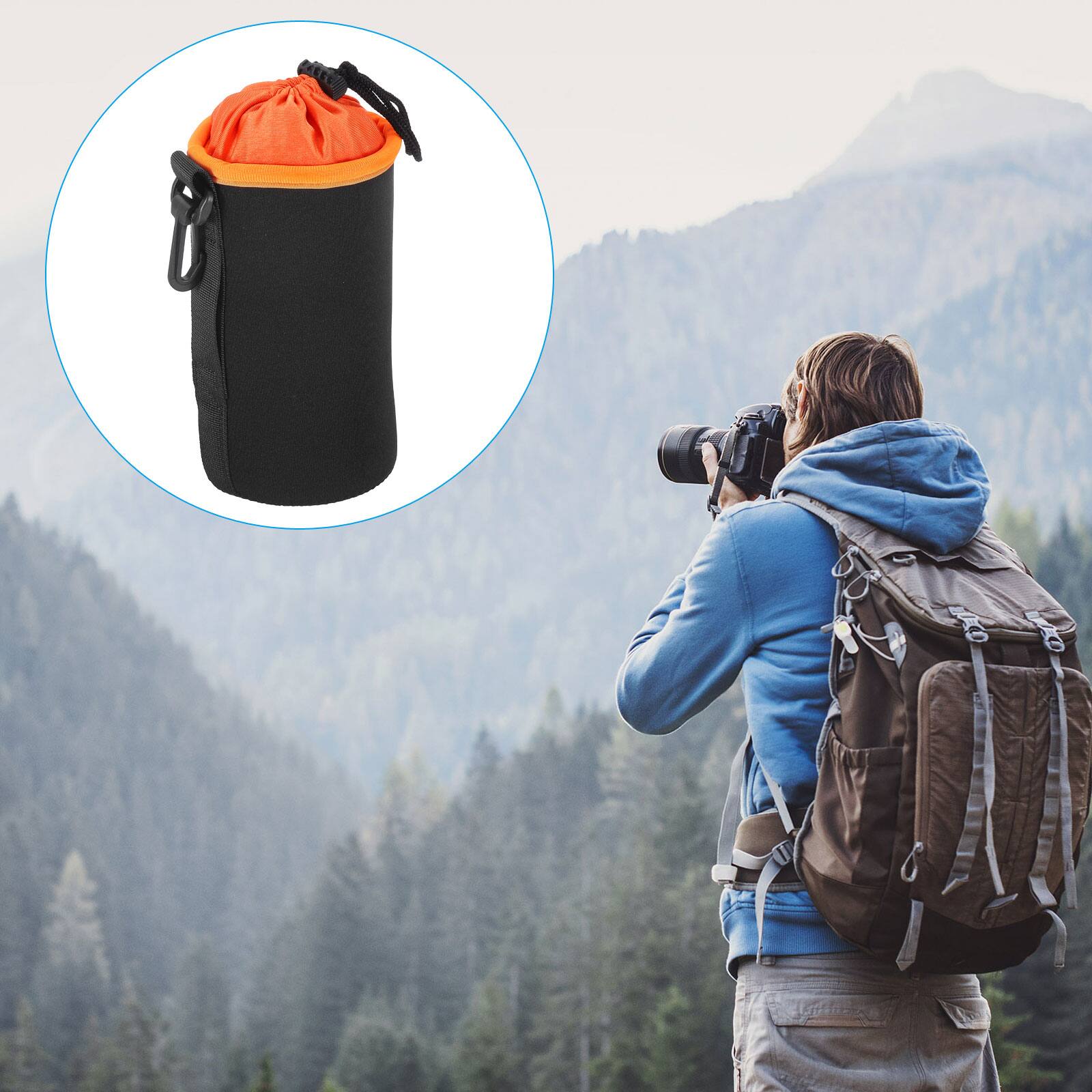 Alt View 6. Unique Bargains - Camera Lens Bag, 2pcs 3.7"x7.1" Cylindrical Drawstring Pouch with Neoprene for DSLR Lens, Water Coffee Cups - Black Orange.
